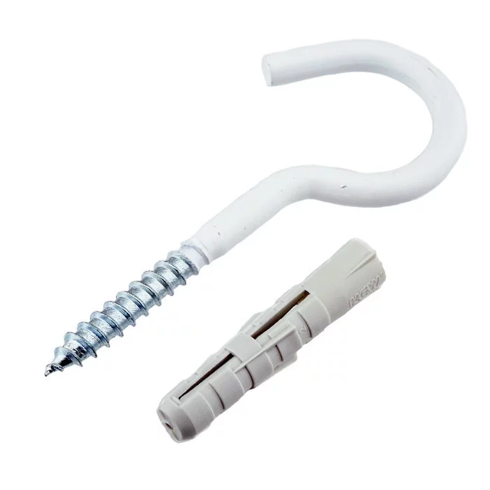 Шуруп с С-образным крюком с дюбелем 10х50мм, белая эмаль