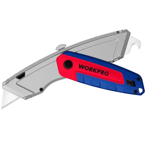Нож с трапециевидным лезвием WORKPRO универсальный, складной, 2 лезвия